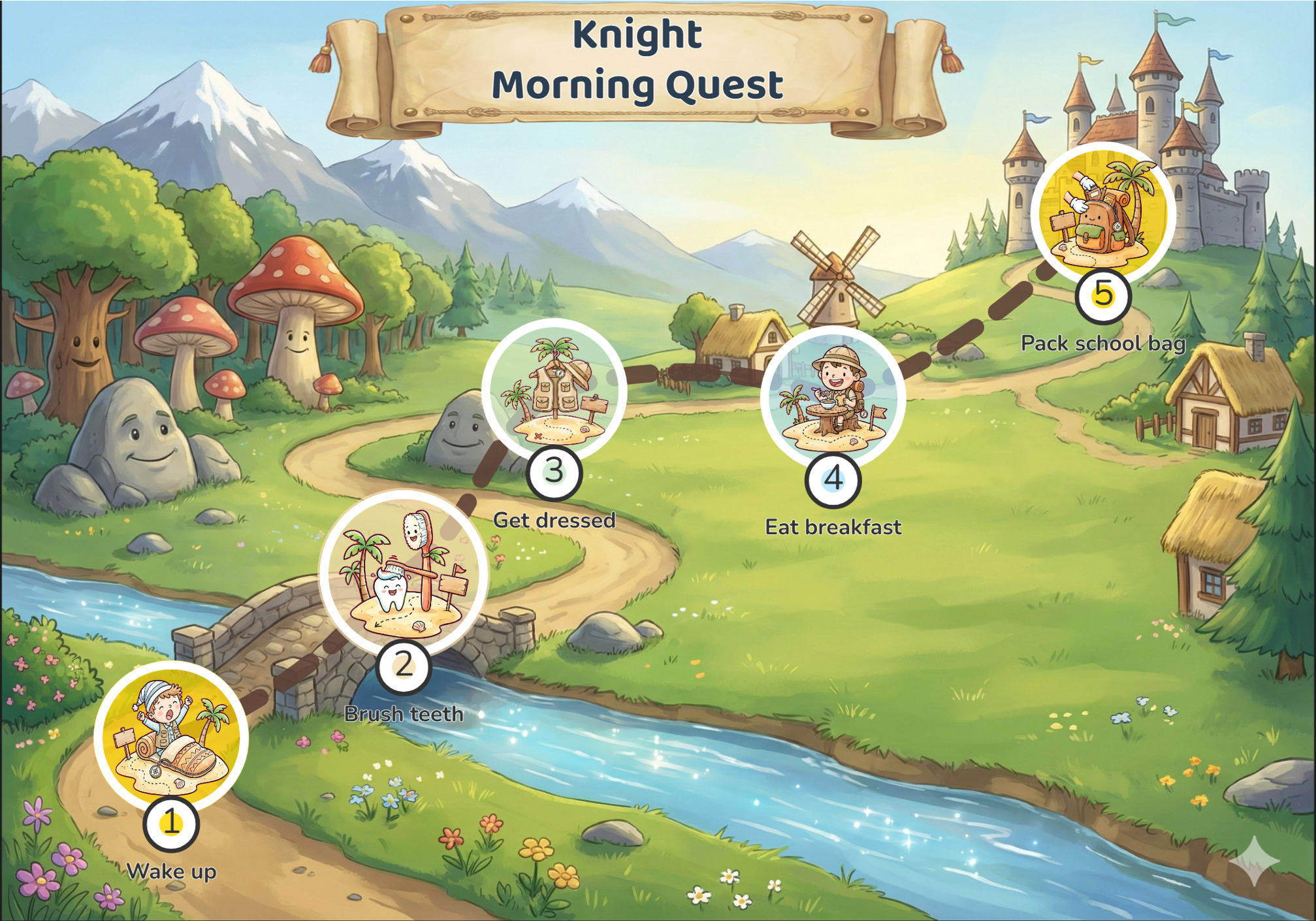 Sample finished personalised routine chart for kids, ready to print